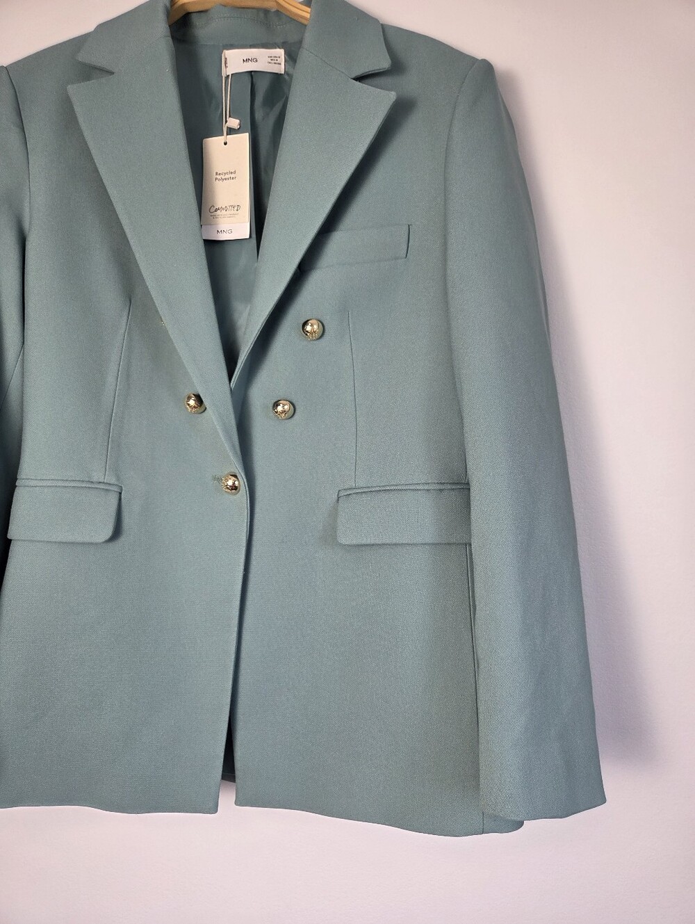 NWT Mango Double-Breasted Mint Green Blazer - Picture 9 of 12